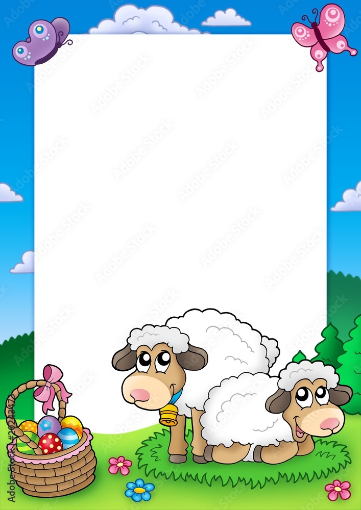 Fototapeta premium Easter frame with cute sheep