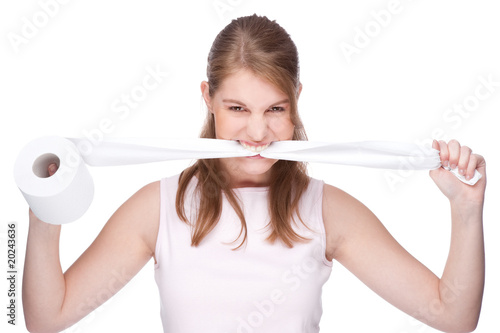 Woman with toilet paper photo