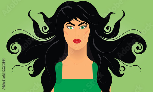Portrait of women with black hair, vector illustration