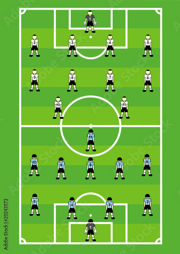 Soccer teams on field with its tactical schemes.