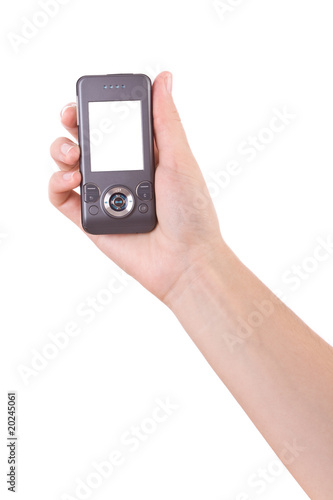 Wallpaper Mural Hand holding mobile phone isolated on white Torontodigital.ca