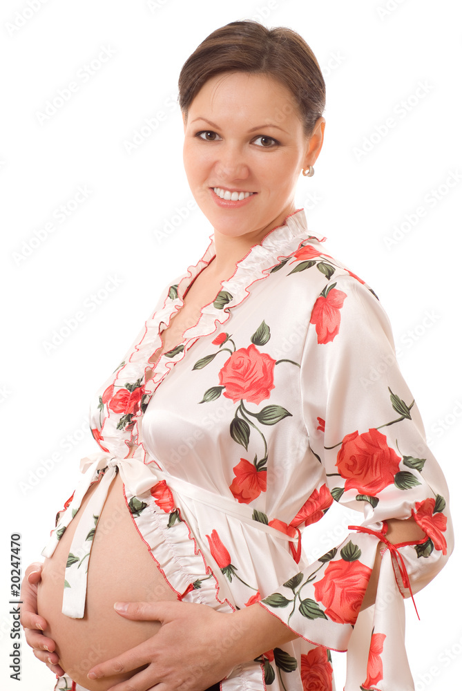 pregnant woman standing on a white background pregnant woman standing on a white background