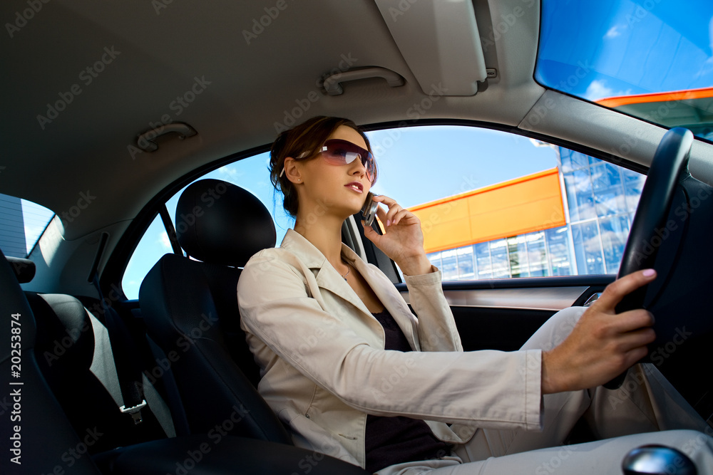 young woman in the car young woman in the car