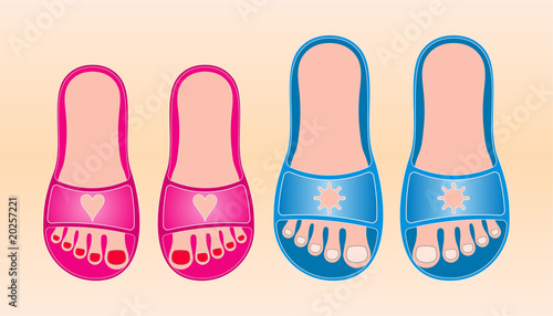 Red and blue beach shoes