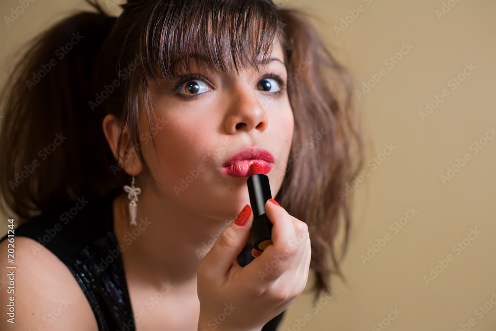 beautiful young woman with lipstick beautiful young woman with lipstick