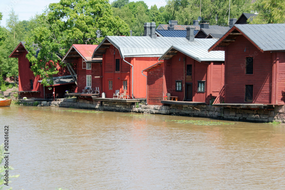 Obraz premium Riverside storage houses, Porvoo, Finland