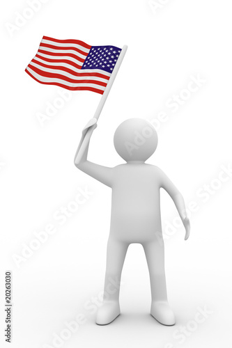 man waves flag on white bac...