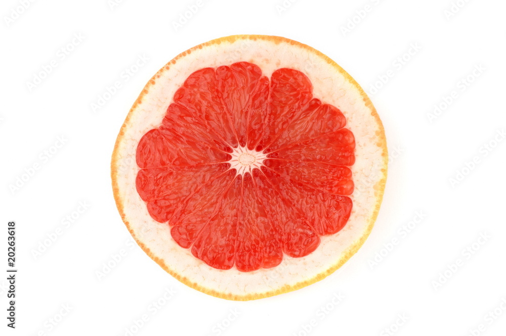 Single grapefruit slice isolated on white background Single grapefruit slice isolated on white background
