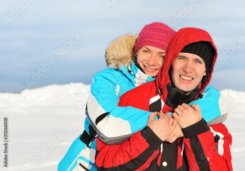 Beautiful couple enjoying winter day