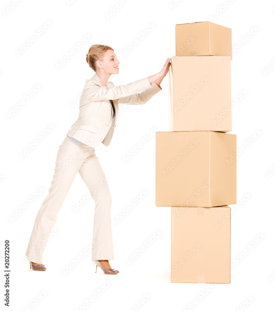 businesswoman with boxes businesswoman with boxes