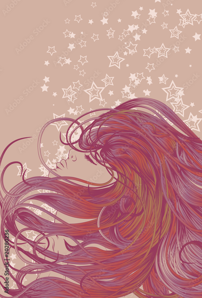 Woman's face with detailed colorful hair Woman's face with detailed colorful hair
