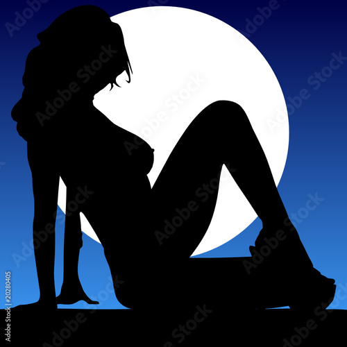 black sexy woman in the moonlight silhouette