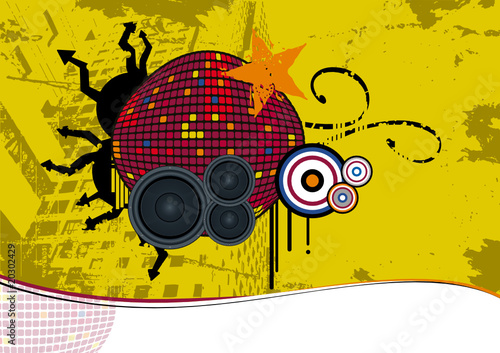 ilustracion musical con altavoces retro