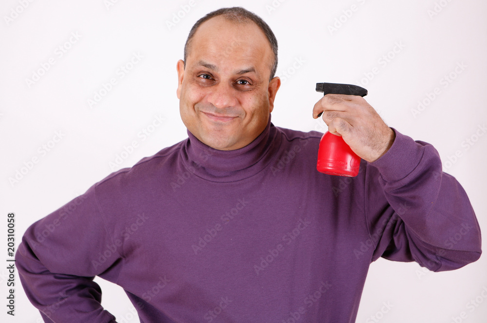 guy with spray water bottle guy with spray water bottle