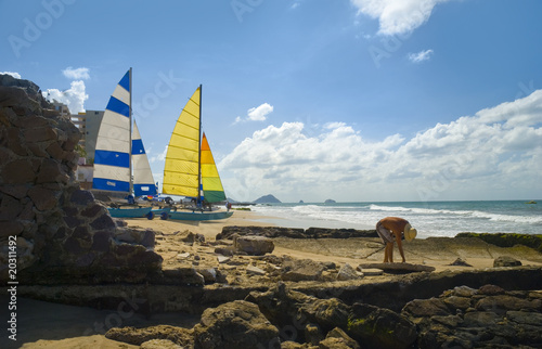 Bild auf Leinwand Mazatlan, mexico. Man picking up sea shells.