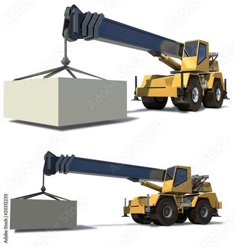 Mobile crane with a load on the jib crane.