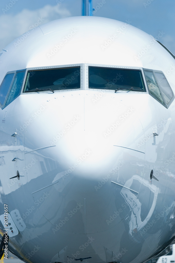 Front view of passenger airplane Front view of passenger airplane