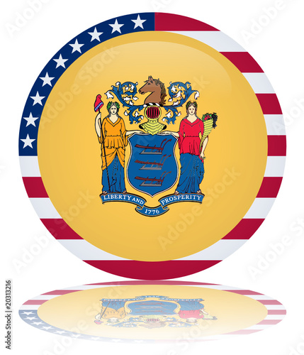 New Jersey Flag Round Button (USA NJ State Vector Reflection)