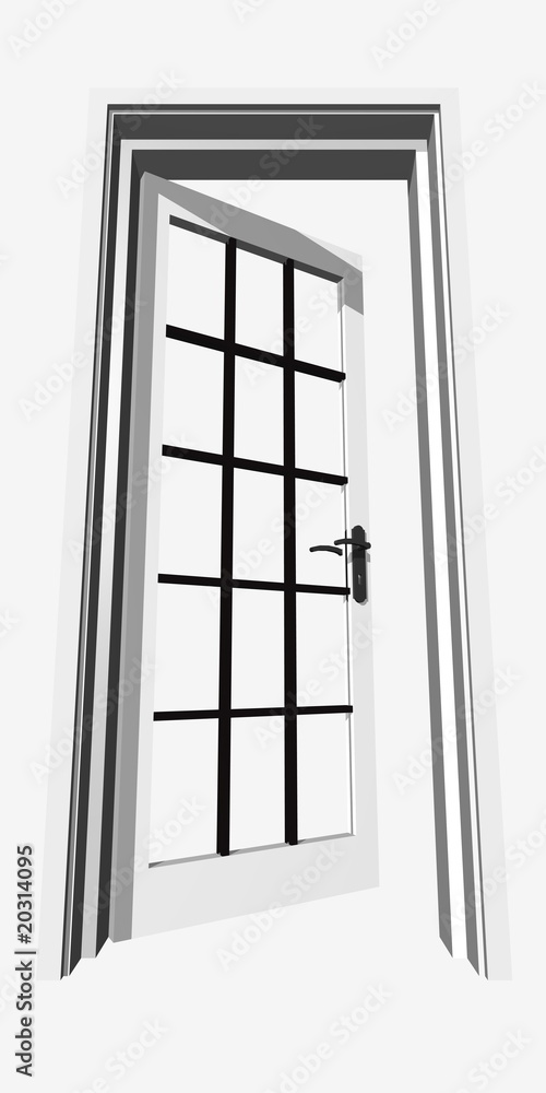 High resolution 3D opened door, isolated on white