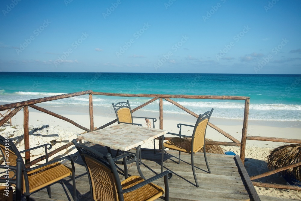 Outdoor coffee shop on the beach