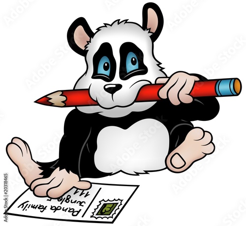 Fototapeta Naklejka Na Ścianę i Meble -  Panda and Postcard - colored cartoon illustration