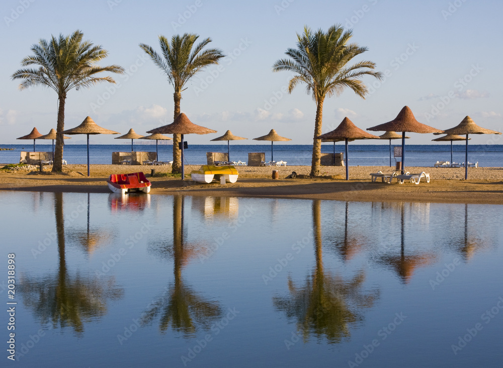 Fototapeta premium Beach on a sunny day. Hurghada city in Egypt.