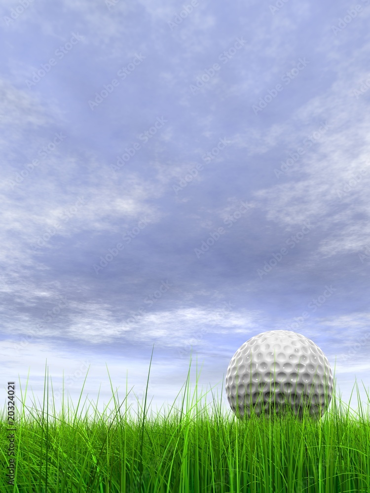 High resolution 3d white golf ball in green grass background High resolution 3d white golf ball in green grass background