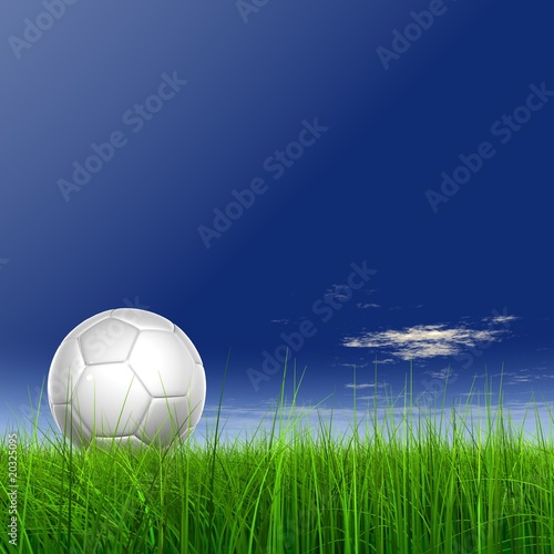 High resolution 3D soccer ball in green grass