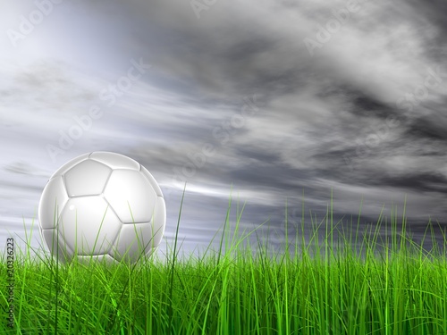 High resolution 3D soccer ball in green grass