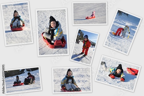 Obraz na plátně sport d'hiver enfants avec luge (multi)
