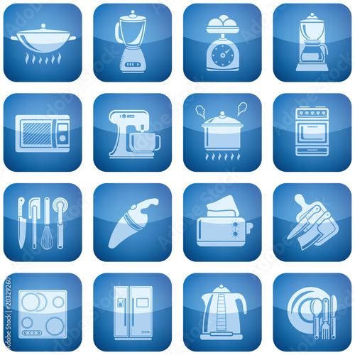 Cobalt Square 2D Icons Set: Kitchen utensils