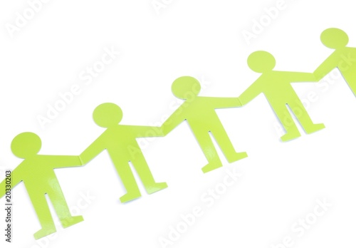 Social networking with green figures (holding hands)