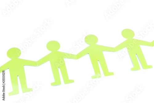 Social networking with green figures (holding hands)