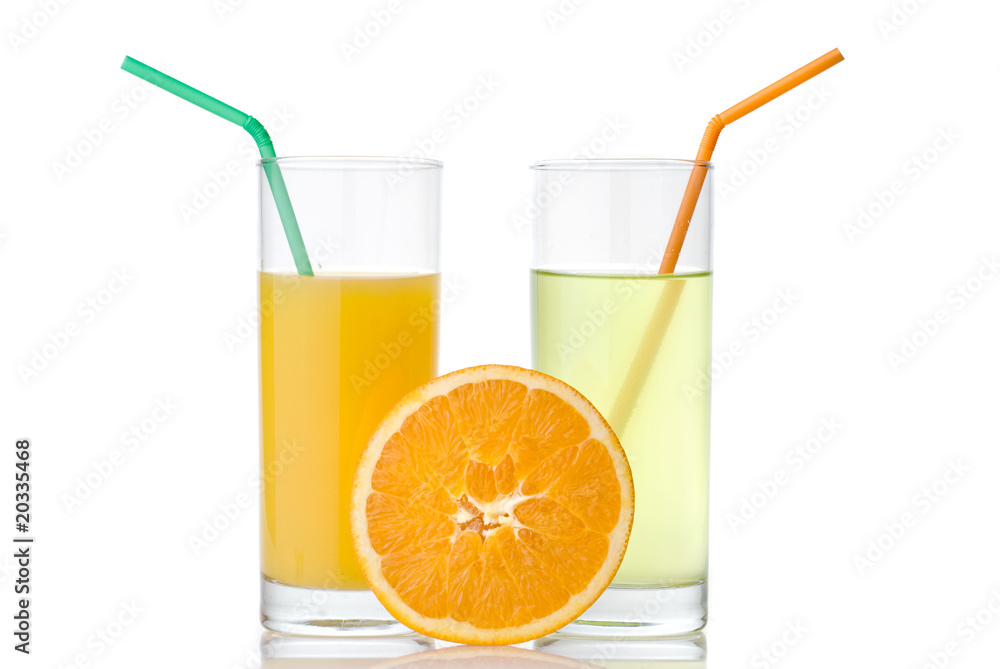 lime and orange juice with orange isolated on white lime and orange juice with orange isolated on white