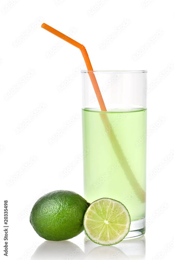 lime juice with lime isolated on white lime juice with lime isolated on white