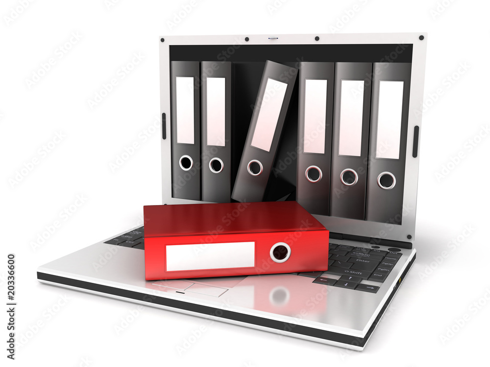 Laptop and red files Laptop and red files