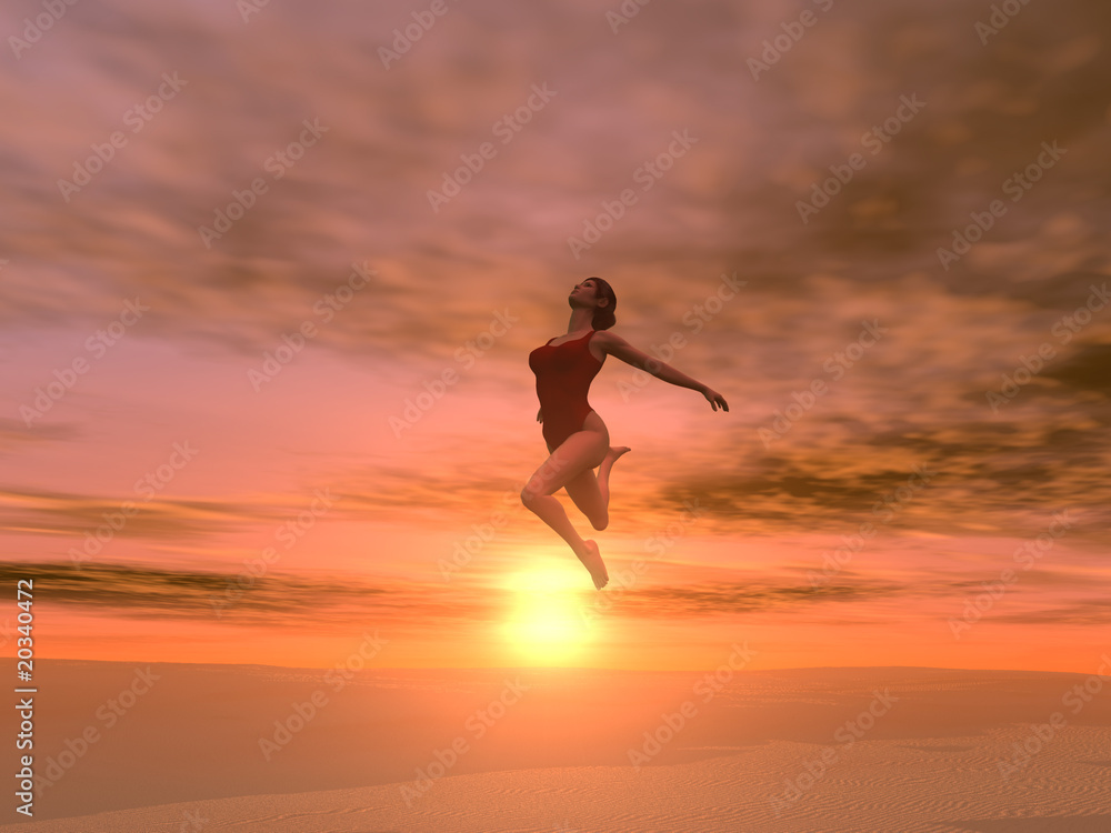 Mujer saltando en el desierto