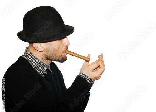 Man In Black Hat With Cigar photo