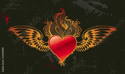 Vintage winged flaming heart
