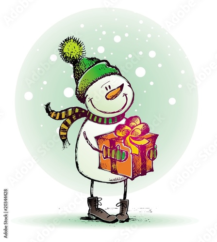Snowman with gift