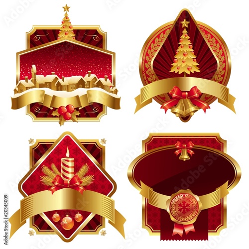 Christmas golden ornate frames with holyday symbols