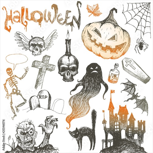 Halloween and horror hand drawn set