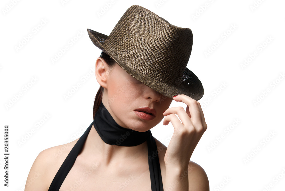 Portrait of young beautiful woman wearing hat Portrait of young beautiful woman wearing hat