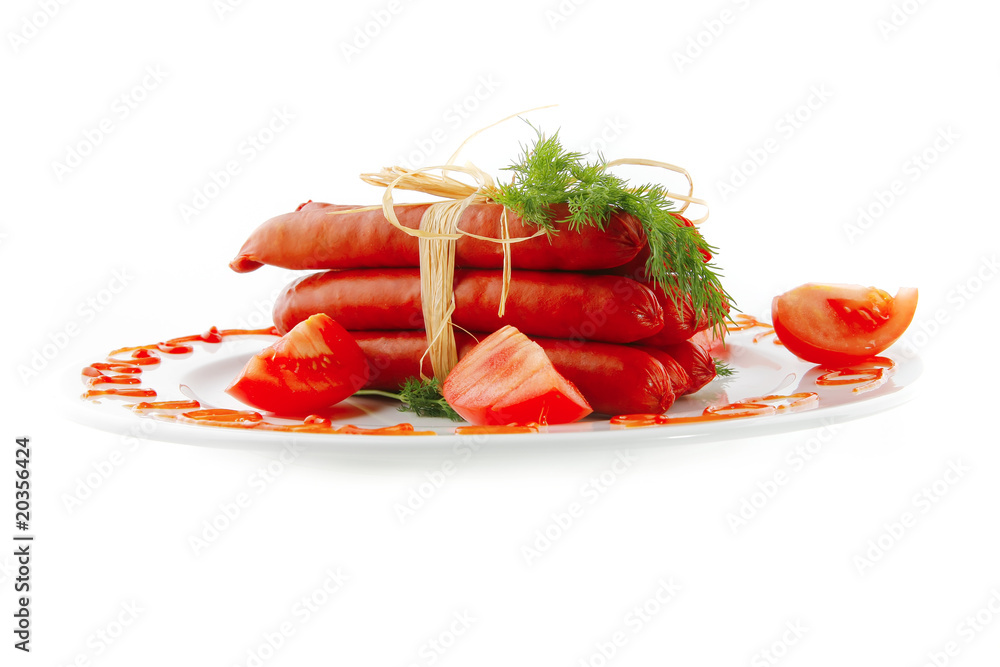fresh smoked sausages on plate fresh smoked sausages on plate