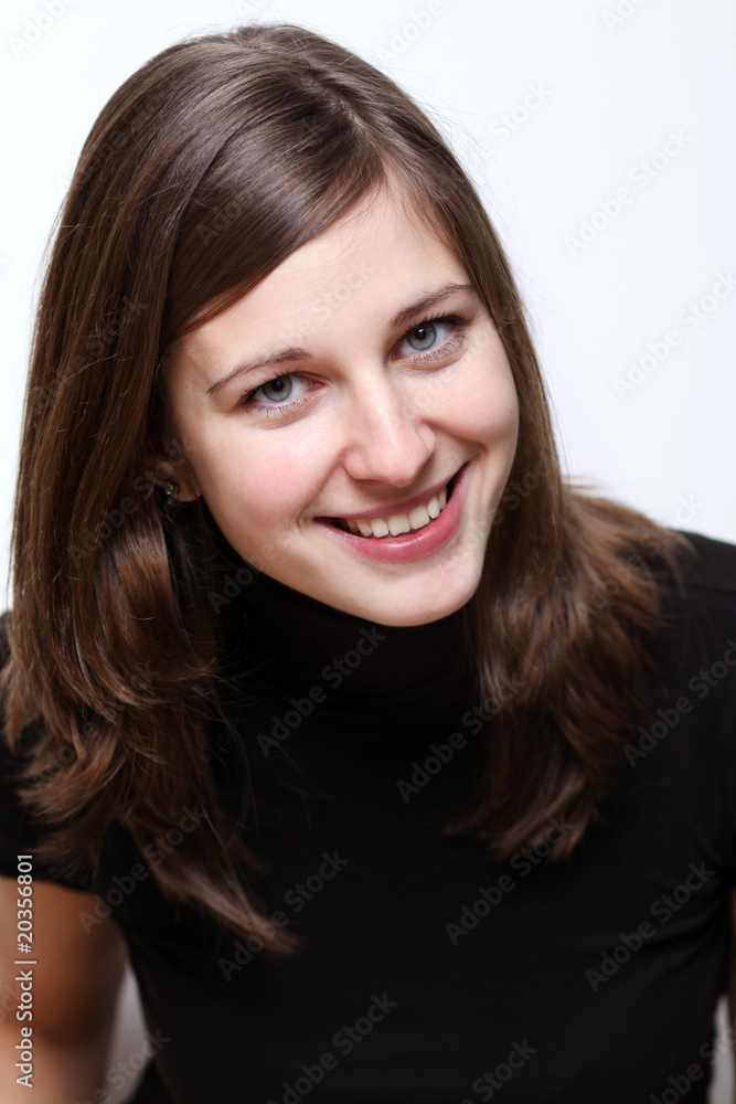 Portrait of young happy smiling woman, isolated on white Portrait of young happy smiling woman, isolated on white