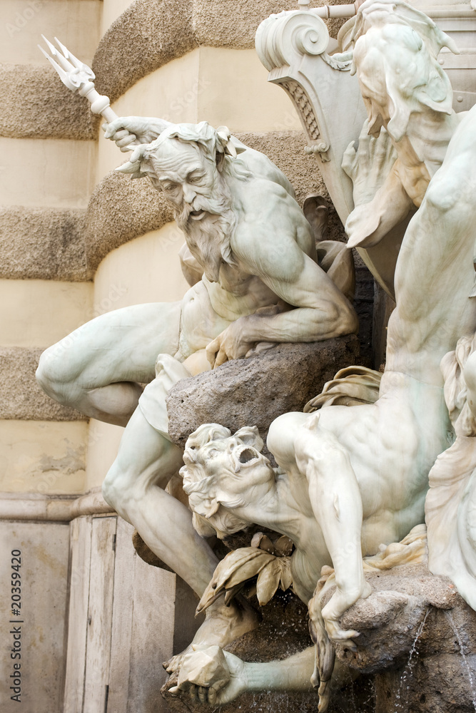 Close up of Neptune fountain on Hofburg palace facade