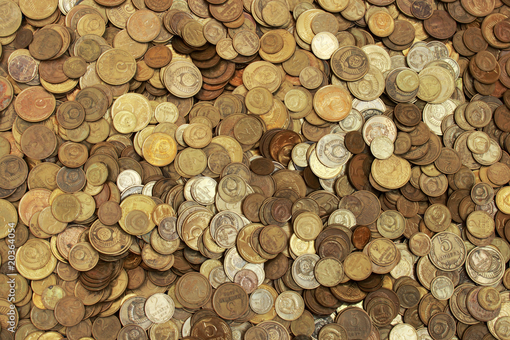 Background from a considerable quantity of old Soviet coins Background from a considerable quantity of old Soviet coins