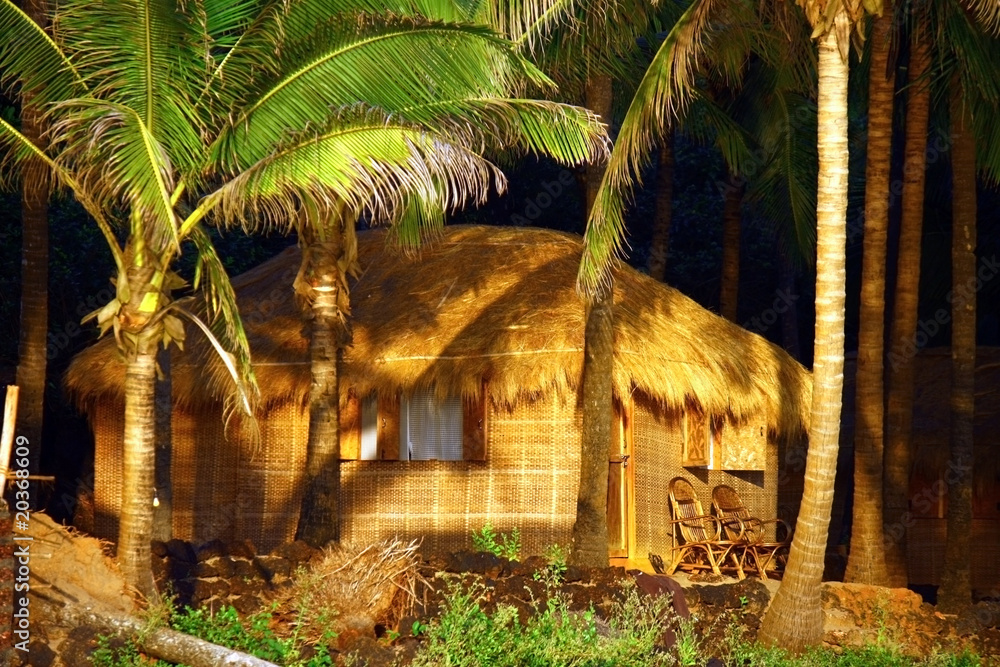 luxury hut under coconut palms in goa Stock Photo | Adobe Stock