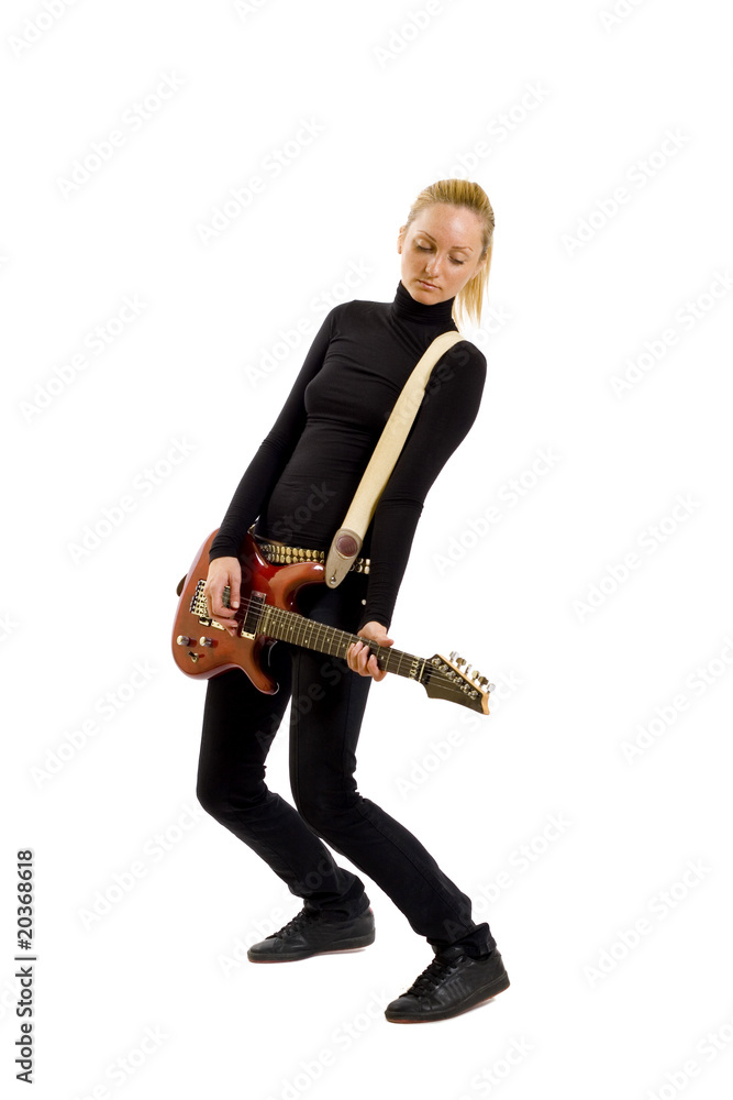 Naklejka premium The beautiful blonde with a guitar