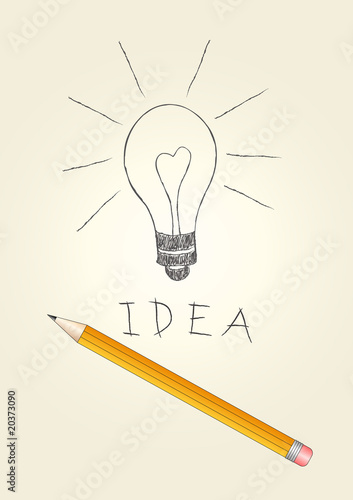 Hand-drawn light bulb and pencil, vector illustration